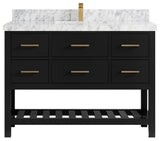 Parker 60" Double Sink Bath Vanity, Black 2" Carrara Marble