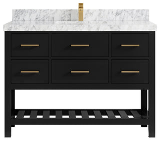 Parker 60" Double Sink Bath Vanity, Black 2" Carrara Marble