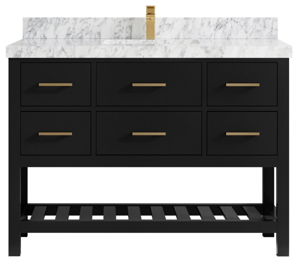Parker 60" Double Sink Bath Vanity, Black 2" Carrara Marble