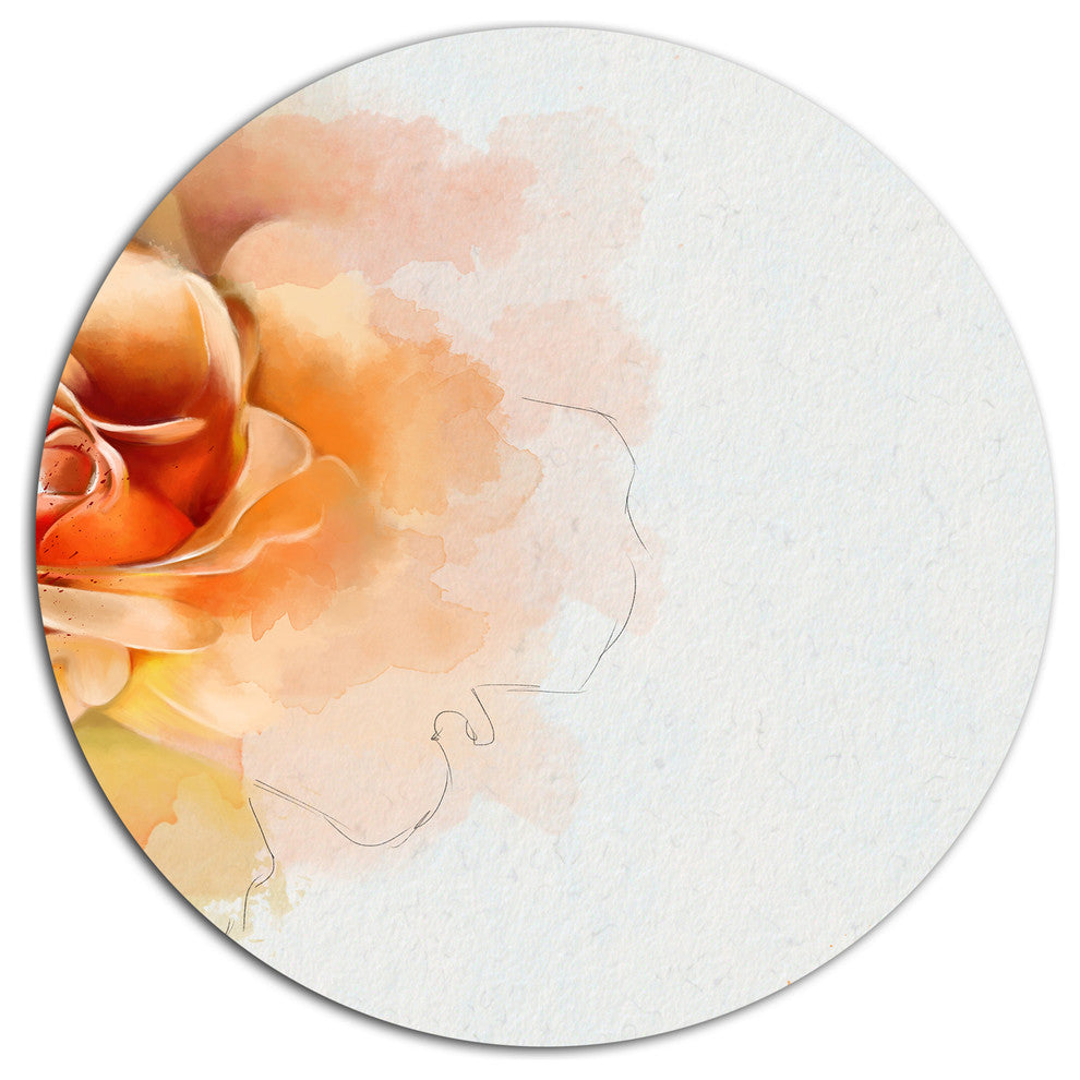 Orange Rose Flower Watercolor, Flower Disc Metal Wall Art, 23"