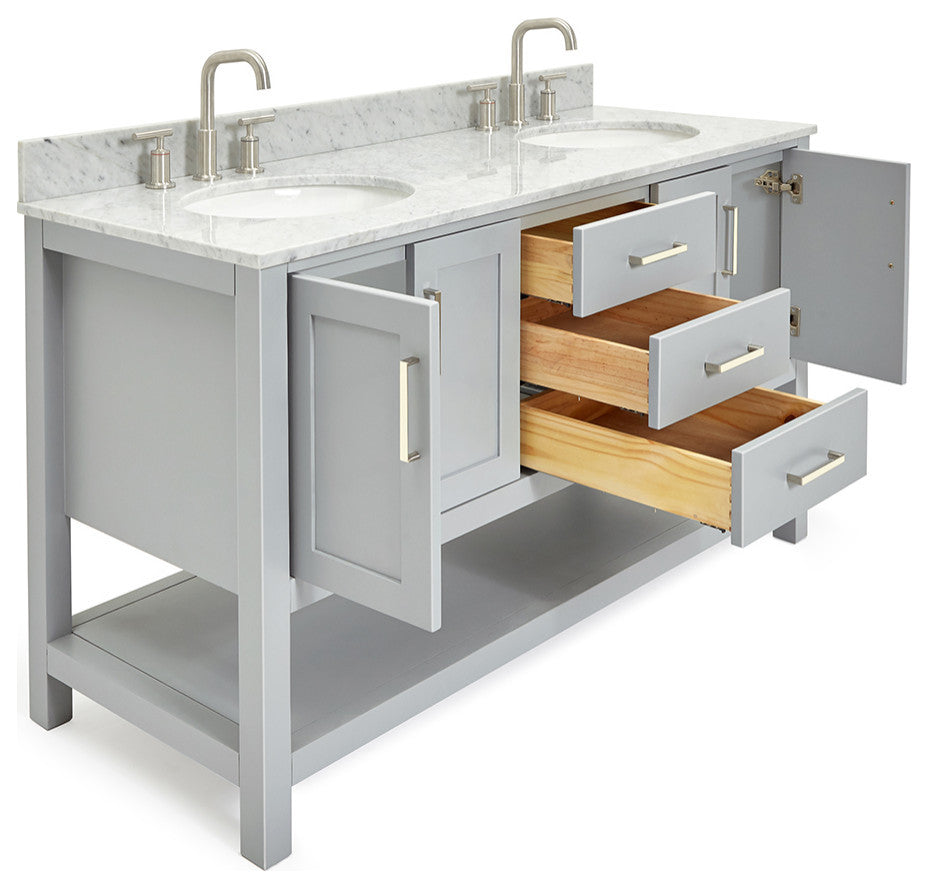 Magnolia 61" Oval Sinks Bath Vanity, 0.75" Carrara Marble