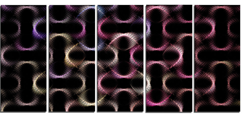 Colorful Unusual Metal Grill, Abstract Canvas Wall Art, 60"x28", 5 Panels
