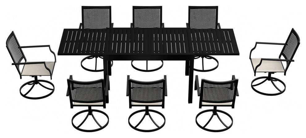 9 Piece Metal Frame Patio Dining Set, Aluminum Extendable Dining Table