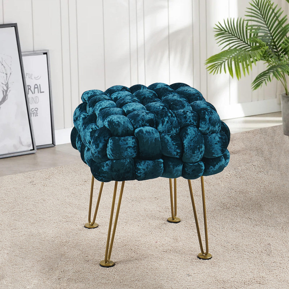Crushed Velvet Pouf Stool, Dark Teal, 16''x16''x16''