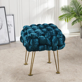 Crushed Velvet Pouf Stool, Dark Teal, 16''x16''x16''