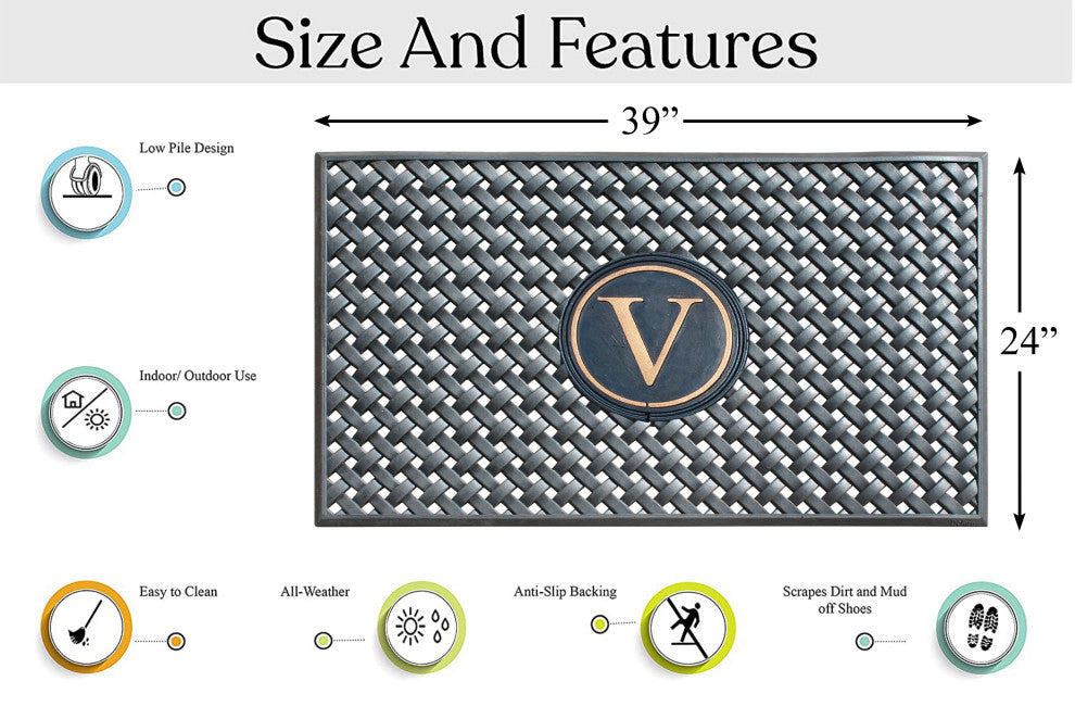 A1HC 100% Rubber Monogrammed Heavy Duty Durable Doormat 24"x39" V