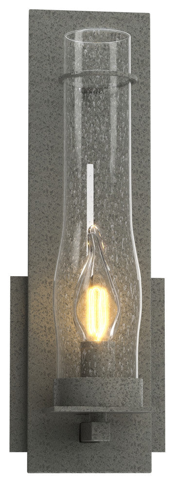 New Town Hurricane Sconce, Natural Iron Finish, Seeded Clear Glass