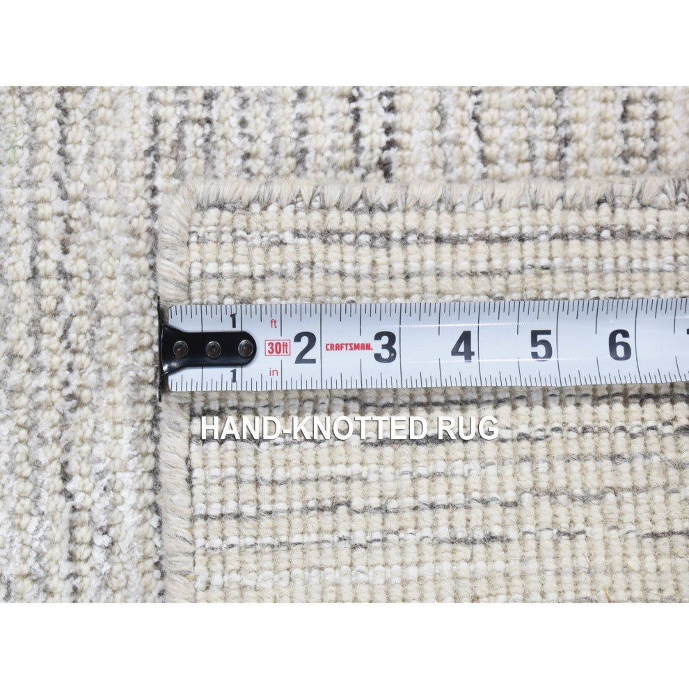 Ivory Modern Design Hand Loomed 100% Wool Fragment Mat Rug, 2'0"x2'0"