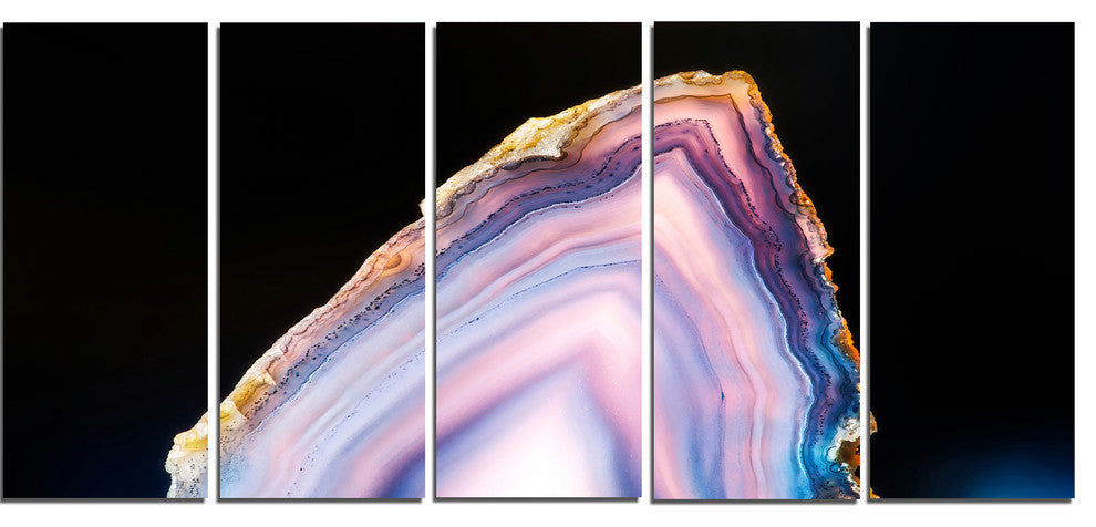 Beautiful Slice of Agate on Black, Abstract Canvas Artwork, 60"x28", 5 Panels