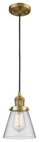 Small Cone 1-Light LED Pendant, Brushed Brass, Glass: Clear