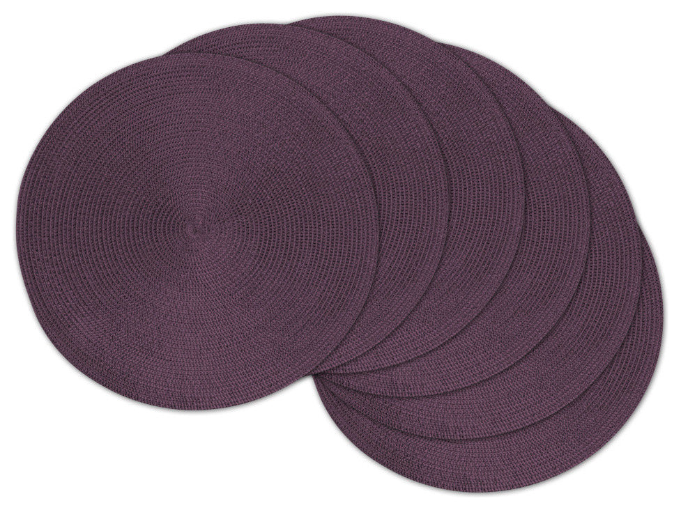 DII Eggplant Round Polypropylene Woven Placemat, Set of 6