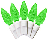 35 C6 Frosted Green LED Lights 4" Spacing On White Wire