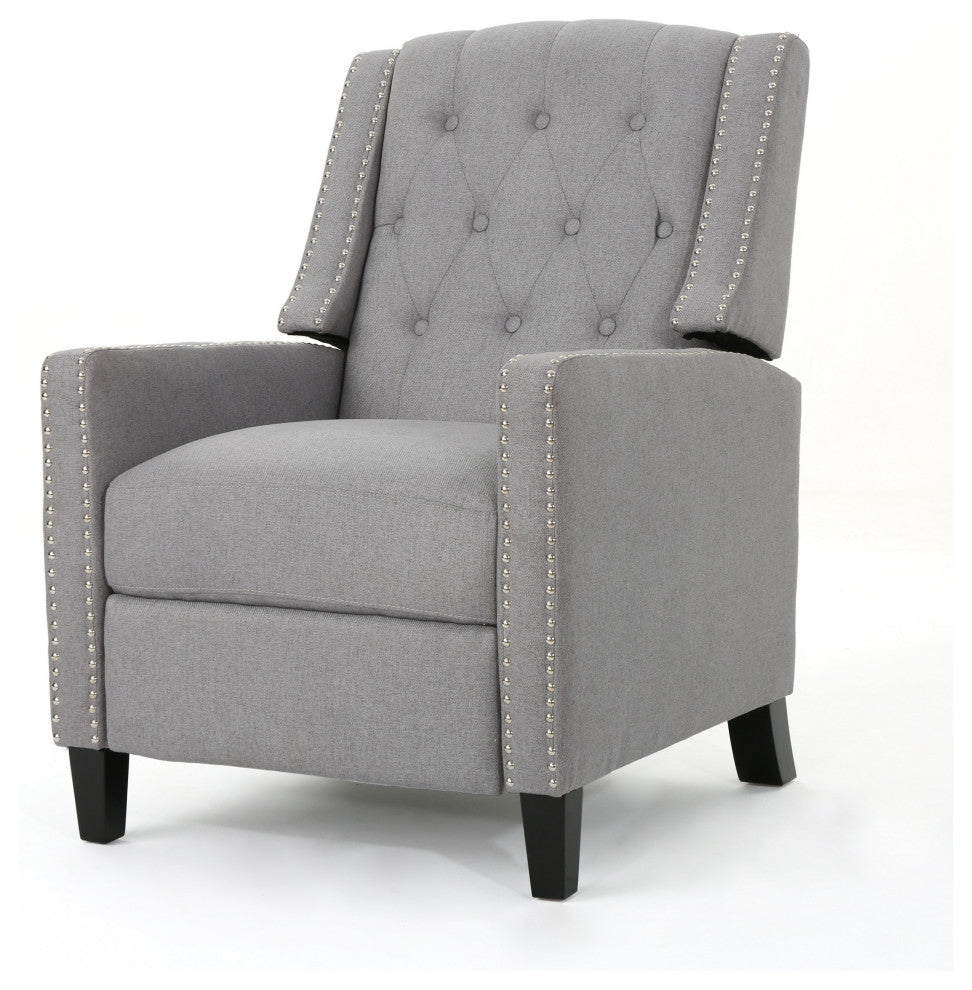 GDF Studio Izaak Tufted Back Fabric Recliner Chair, Light Gray