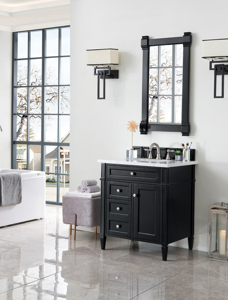 James Martin 650-V30-BKO-3AF 30" Black Onyx Vanity w/ Solid Surface Top