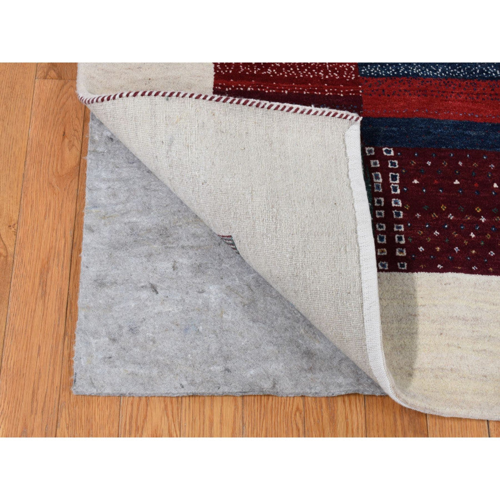 Ivory Persian Wool Hand Made Lori Buft Gabbeh Patchwork Design Rug 8'3"x9'9"