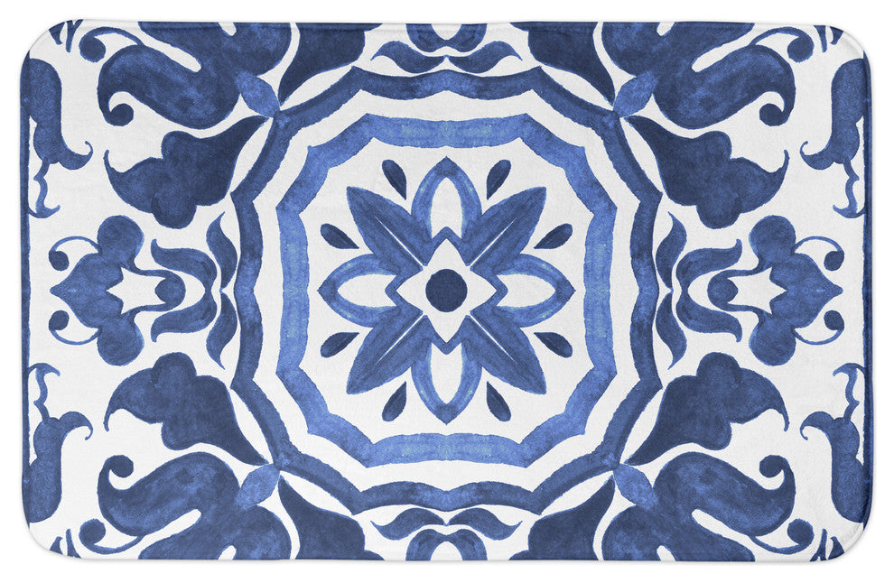 Blue Damask Tile 34x21 Bath Mat
