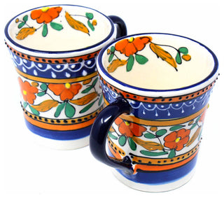 Flared Coffee Cups, Orange and Blue, Set of 2