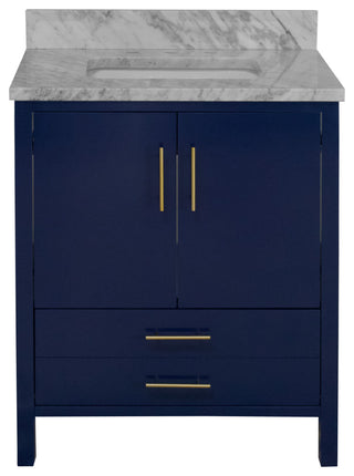 California 30" Bathroom Vanity, Royal Blue, Carrara Marble
