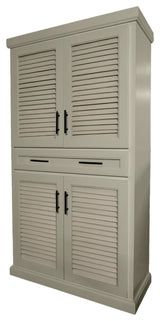 Coastal Solid Wood Kitchen Pantry Cabinet With Shutter Doors, Medium Stain