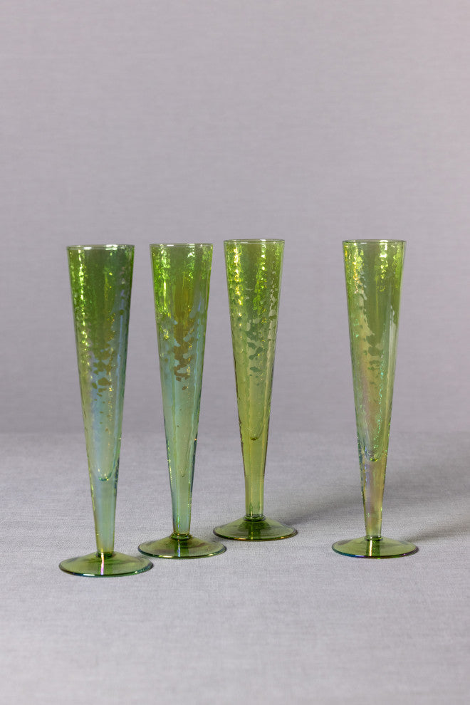 Kandi 4-Piece Slim Champagne Flute Set, Luster Green