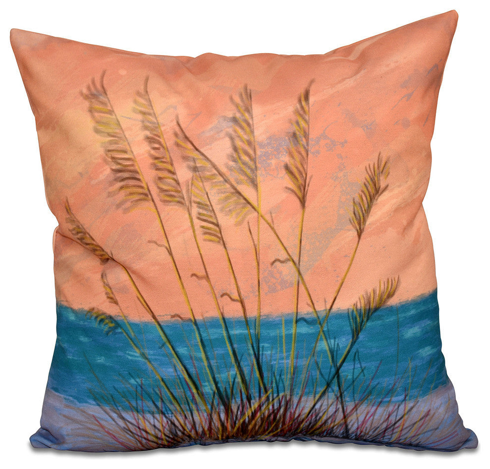 Happy Place, Floral Print Pillow, Coral, 26"x26"