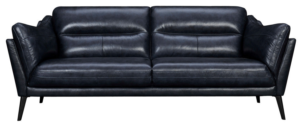 Franz 87" Modern Genuine Leather Sofa, Blue Midnight