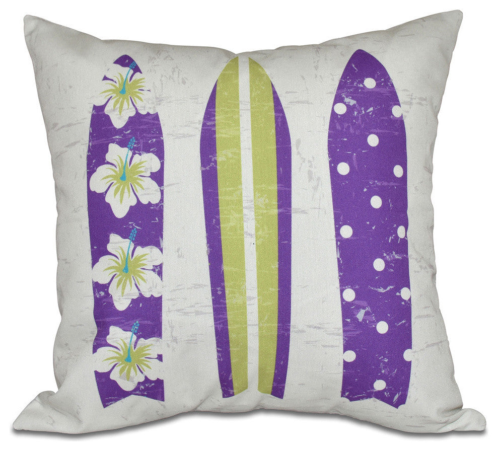 Triple Surf, Geometric Print Pillow, Purple, 20"x20"
