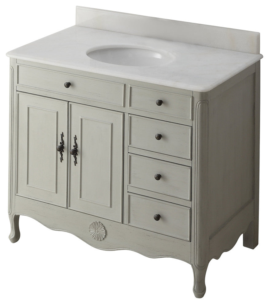 38 Inch Distressed Gray Cottage Style Daleville Bathroom Sink Vanity, No Mirror No Faucet