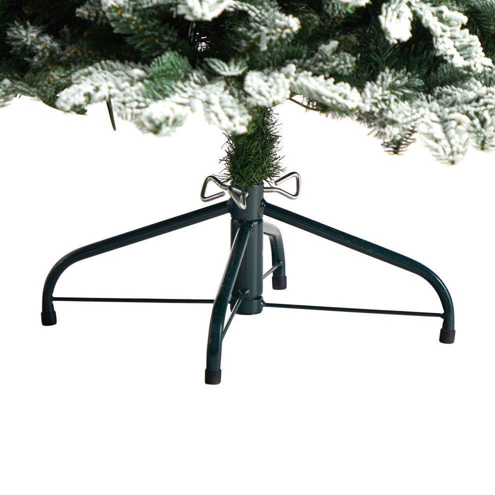 5' Flocked North Carolina Fir Faux Xmas Tree W/White Lights & Bendable Branches