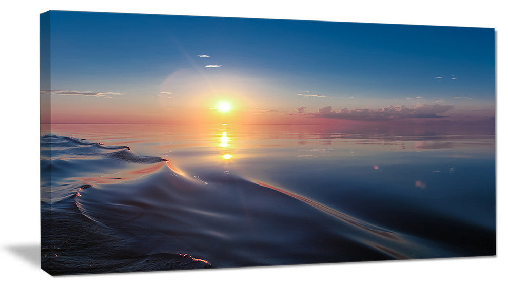 "Smooth Sea Surface Under Sunset" Beach Canvas Wall Art, 40"x20"