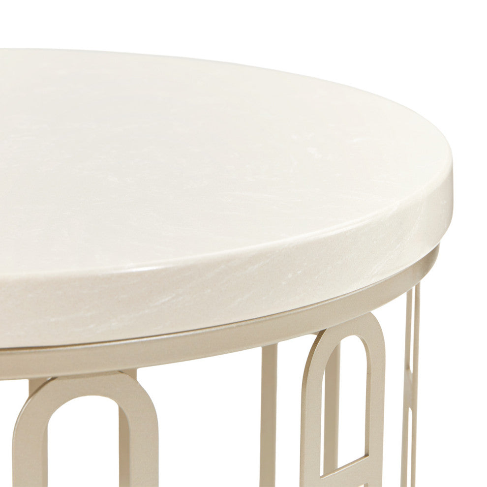La Marisia Marble End Table, Creamy Pearl/Champagne