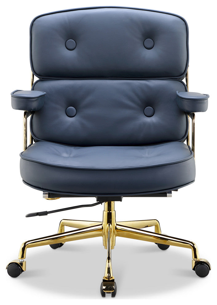 Lobby Mid Back Computer Office Desk Chair, Gold  Chrome&navy Blue