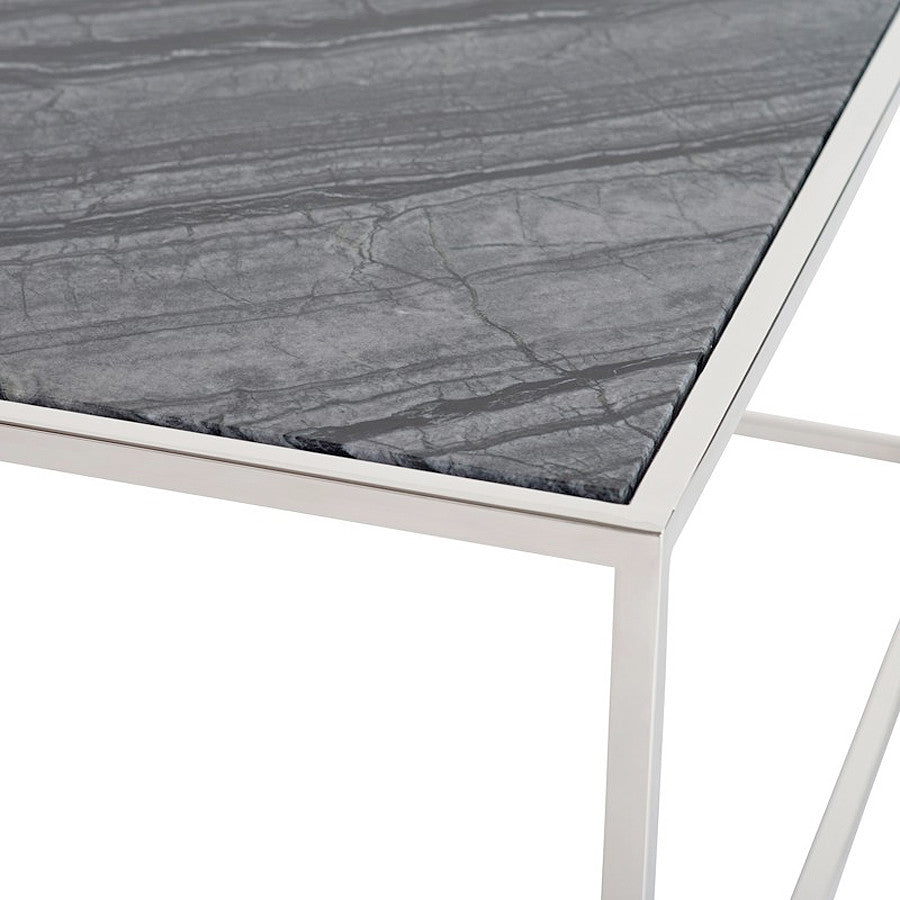 Corbett Rectangle Coffee Table, Chrome Coffee Table, Modern Black Marble