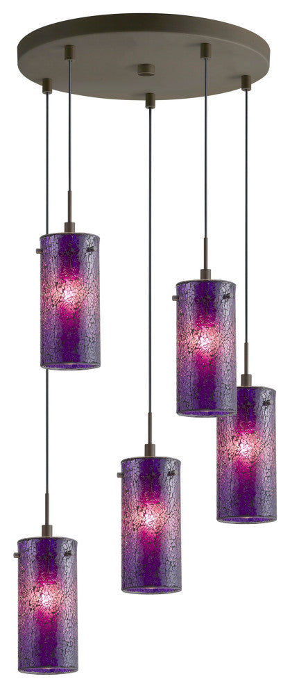 Tube Multi-Light Pendant Cluster, Bronze, Mosaic Purple