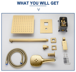 CASAINC 10" Wall Mounted 3 Spray Handheld Rainfall Luxury Shower System Set, Brushed Gold