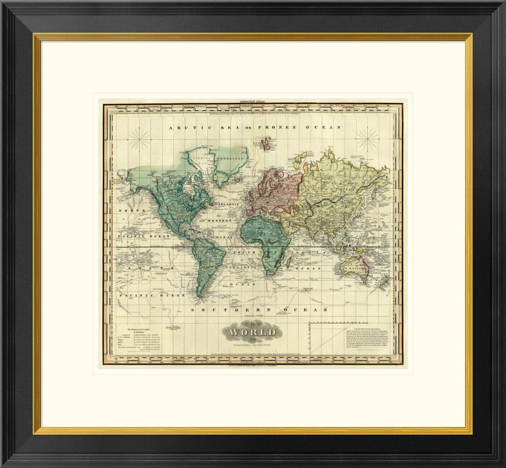 "World on Mercators Projection, 1823"  by Henry S. Tanner, 26x24"