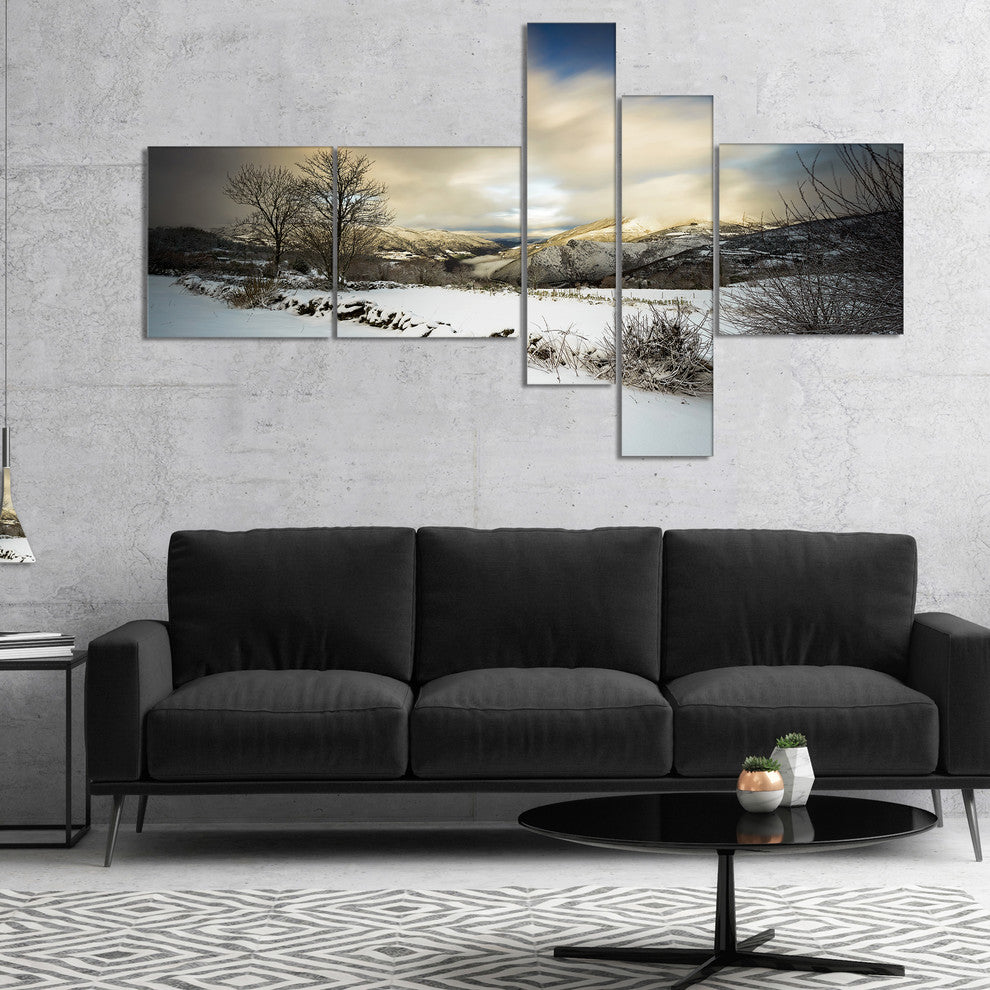 Snow Storm in Spain, Landscape Photography Canvas Art Print, 60"x32", 5 panels