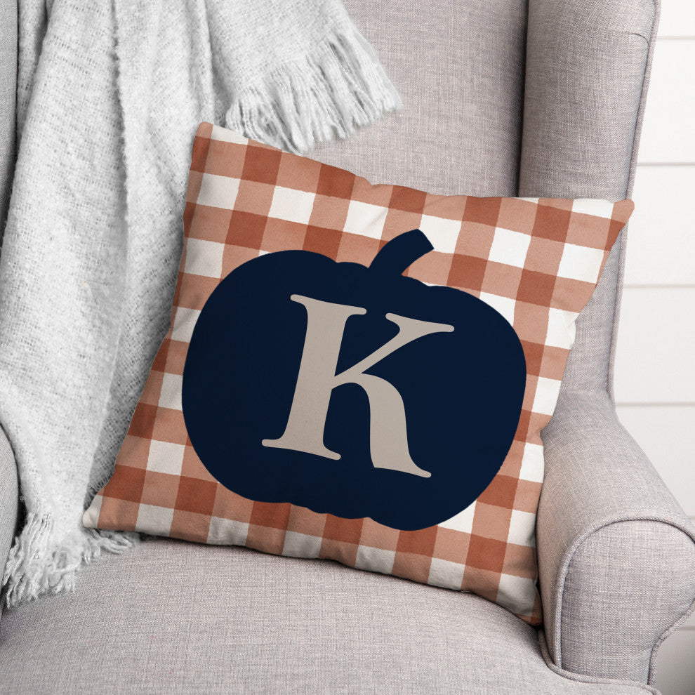 Blue Pumpkin Monogram K 18x18 Spun Poly Pillow
