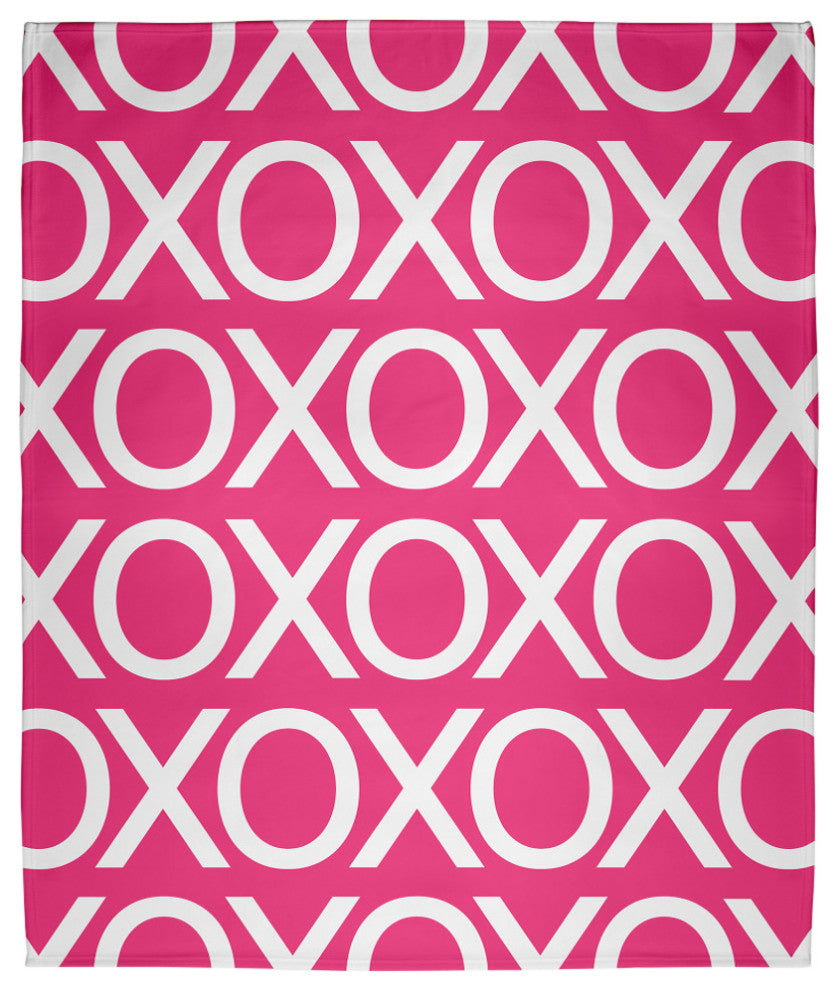 60 x 80 in Hugs and Kisses Valentine's Throw Blanket, Fuschia