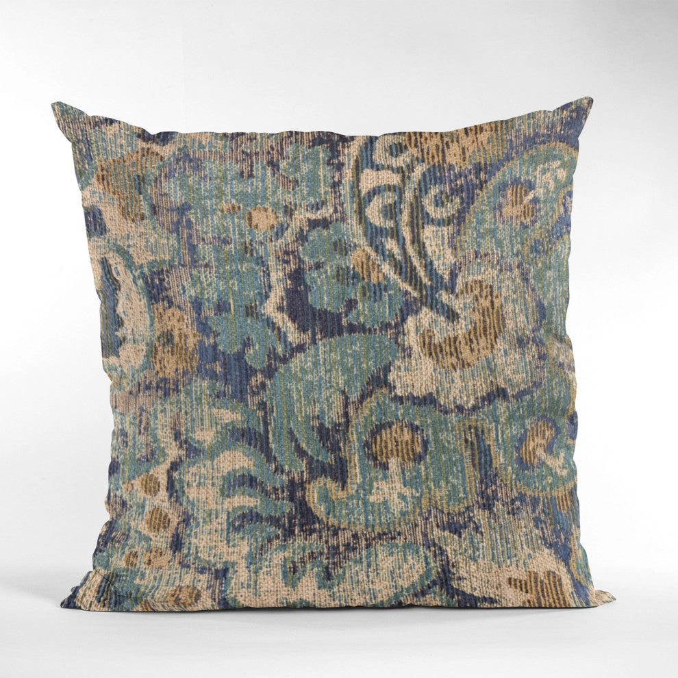 Plutus Blue Amazonian Damask Luxury Throw Pillow, 20"x20"