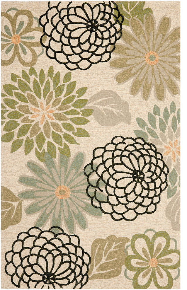 Safavieh Four Seasons Frs224A Floral Outdoor Rug, Beige/Green, 5'0"x7'0"