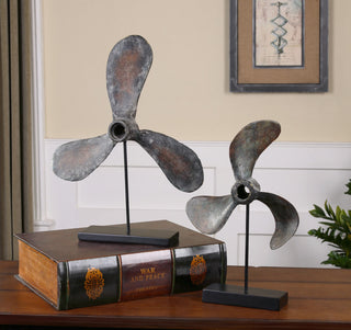 Uttermost Propellers Resin and Metal Sculptures in Green/Brown (Set of 2)
