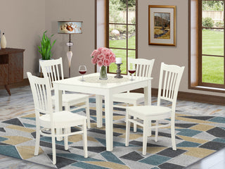 5 Pc Kitchen Table And 4 Wood Dining Chairs In Linen White