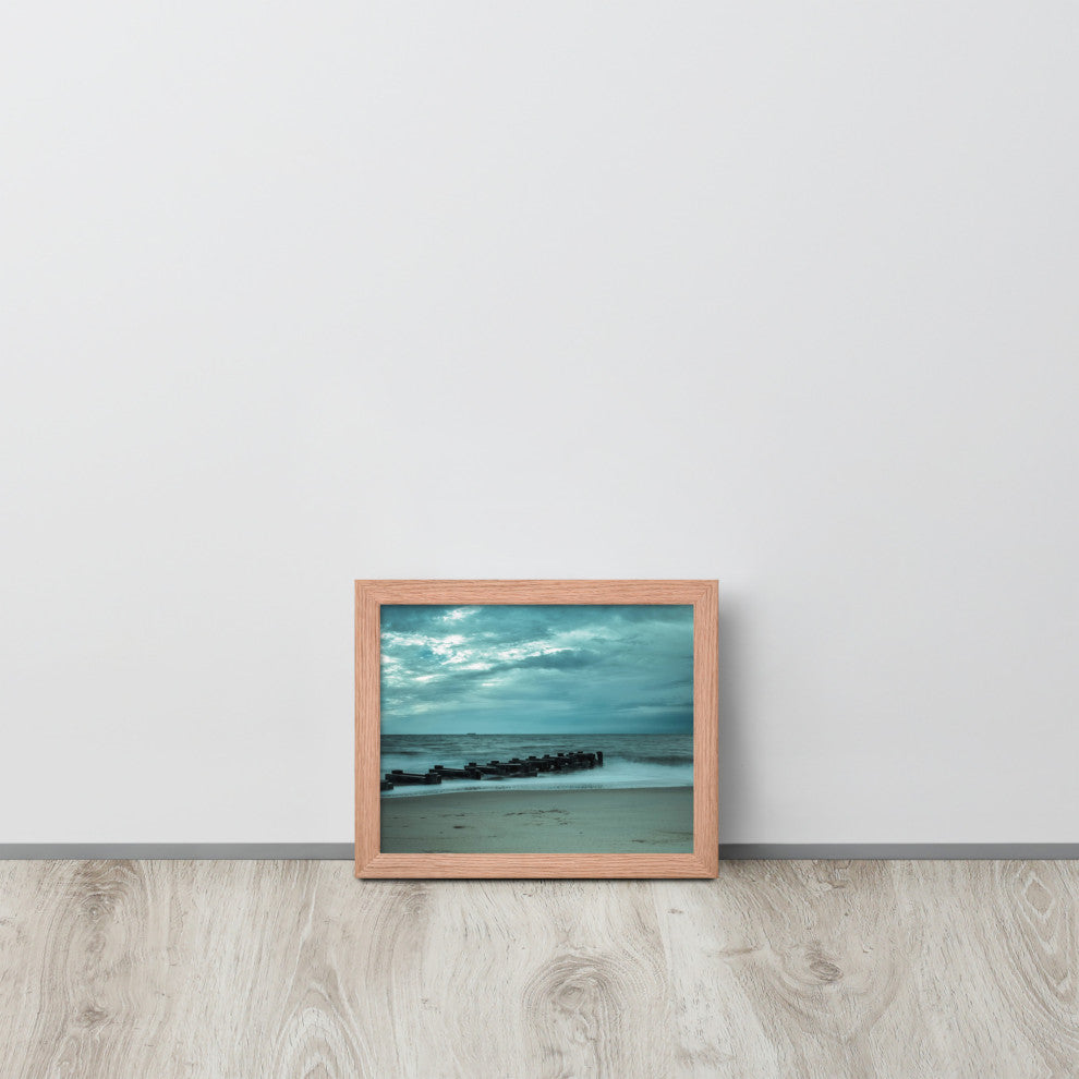 Blue Morning at Rehoboth Coastal Landscape Framed Photo Paper Wall Art Prints, Red Oak, 8" X 10"