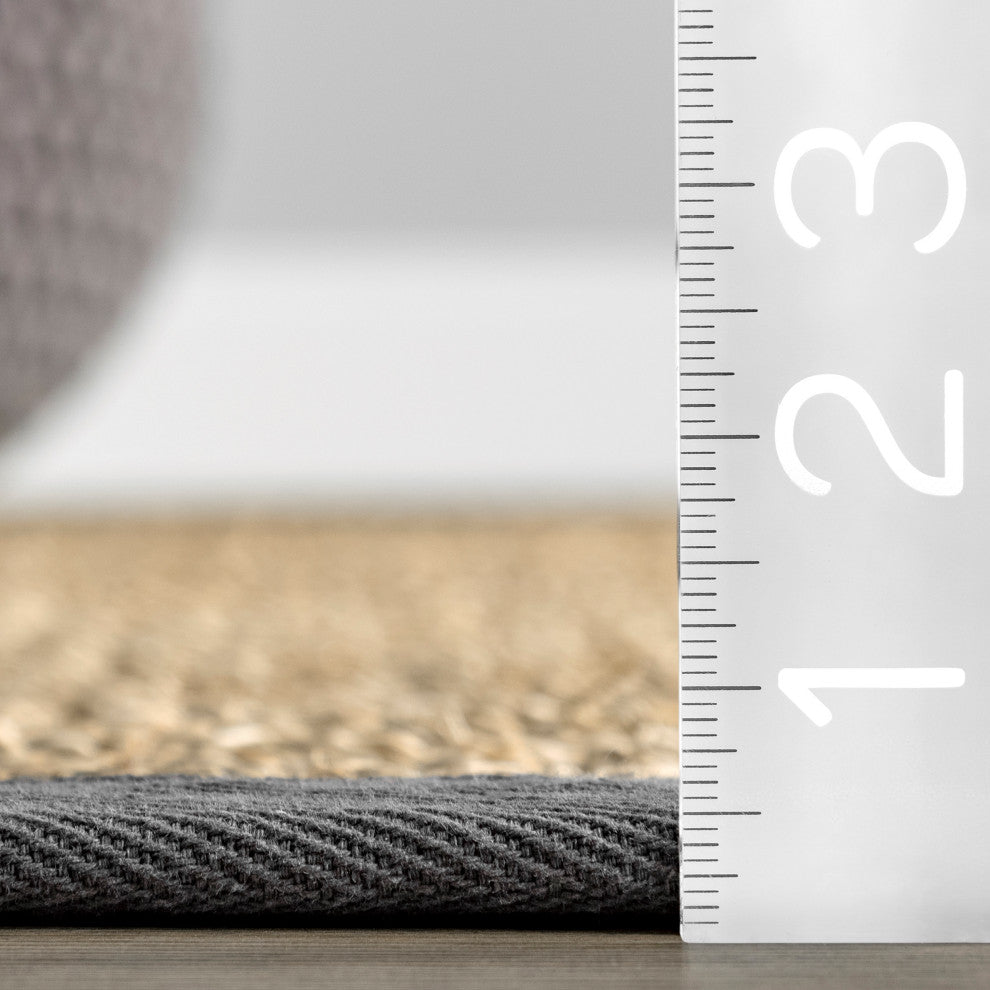Nuloom Jute and Sisal Elijah Seagrass With Border Area Rug, Dark Grey 3'x5'