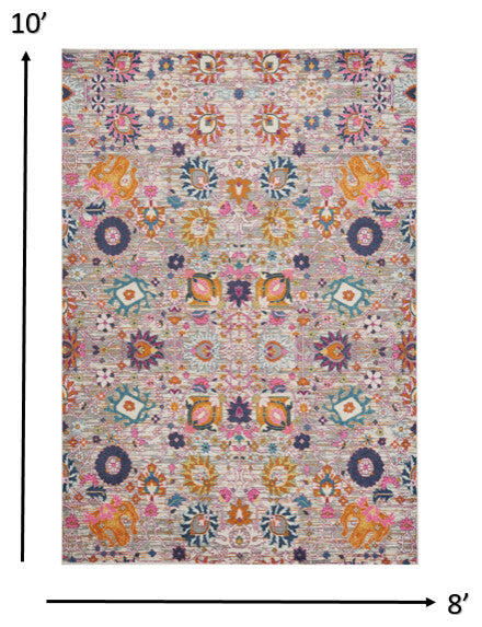 8 x 10 Gray and Pink Distressed Area Rug