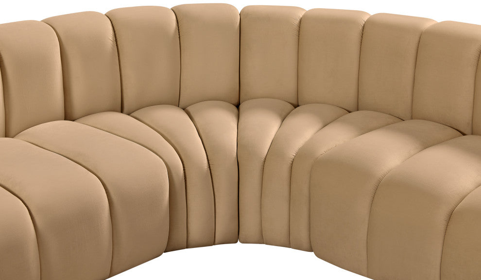Arc Velvet Upholstered 8-Pc. U-Shaped Modular Sectional, Camel