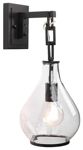 Elegant Tear Drop Shaped Glass Shade Pendant Wall Sconce Bronze Metal Clear