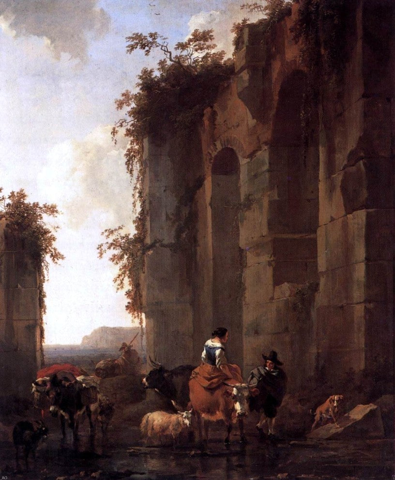 Nicolaes Berchem Ruins in Italy, 20"x25" Gallery Wrapped Canvas Print