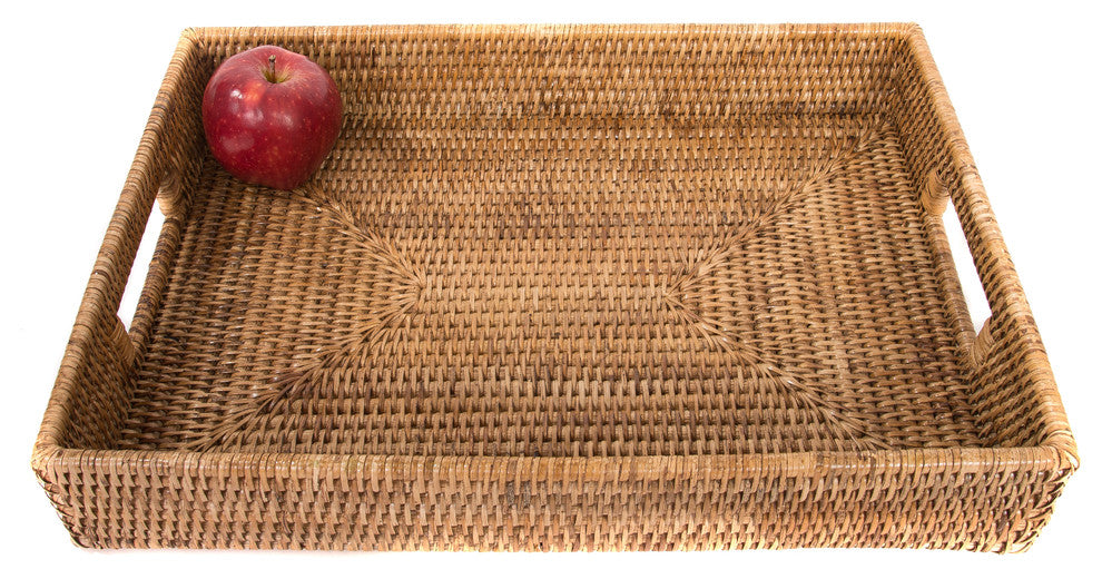 Artifacts Rattan Rectangular Tray With Cutout Handles, Honey Brown